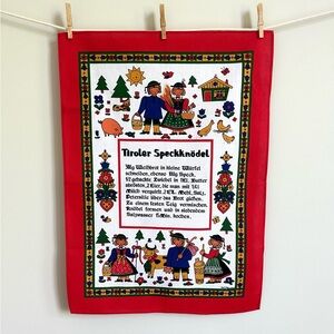Vintage Austrian Tea Towel Tiroler Speckknödel Recipe Cotton Folk Art Unused